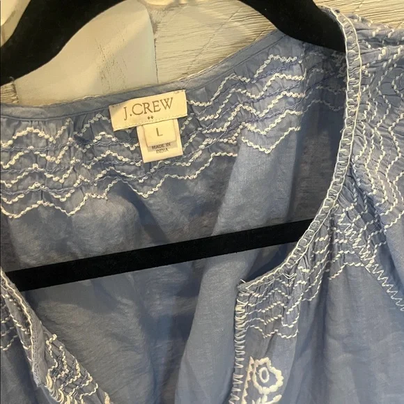 J. Crew Light Blue Blouse with White Embroidery - Picture 2 of 3